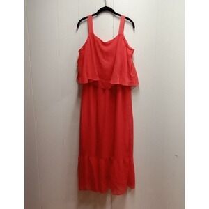 Ny Collection Petitie Plus Womens Coral Drop Shoulder Long Dress (Size 1Xp)